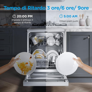 Midea MFD60S121X-IT Lavastoviglie Libera Installazione con 12 coperti, 6 Programmi, Partenza Ritardata, Funzione di Mezzo Carico, 60 cm - Inox