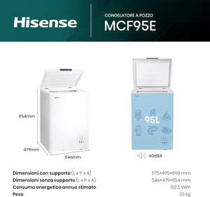 Hisense MCF95E Congelatore a Pozzo 95 L di capacità, Silenzioso 40 dB, Bianco, 54.6 x 47.9 x 85.4 cm