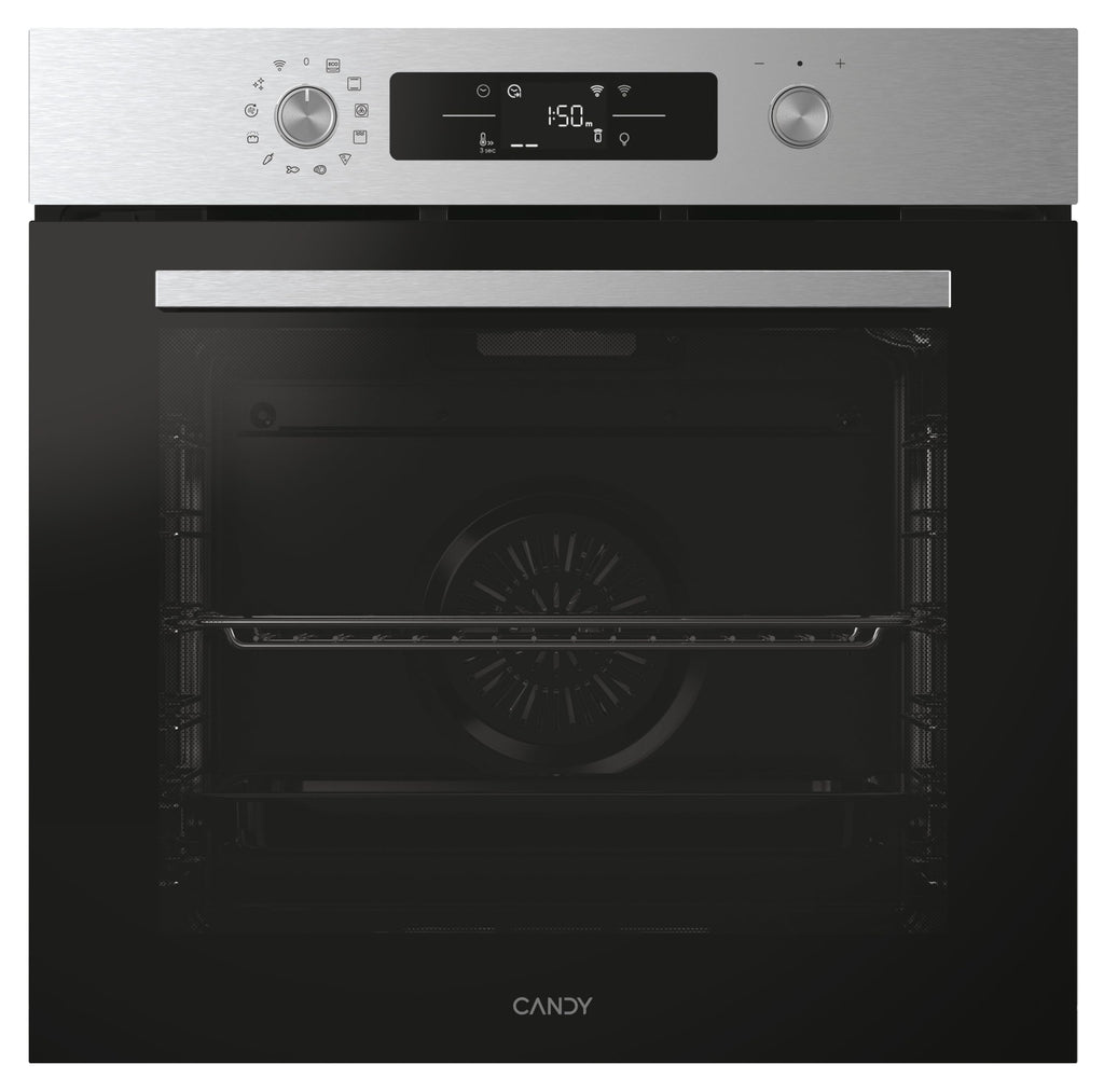 Candy C-Bake 600 CA6 NP5B3YTX, forno multifunzione, pirolitico-idrolitico, 78L, Wi-Fi, 3300 W, 2 vassoi+1 griglia, convezione+ventilatore, 12 funzioni, comandi push&pull, porta 4 vetri, nero-inox