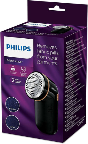 Philips Accessori Stiro Levapelucchi Alimentazione a Batteria, Contenitore Pelucchi Removibile, Spazzolina per la Pulizia, Schwarz/Gold