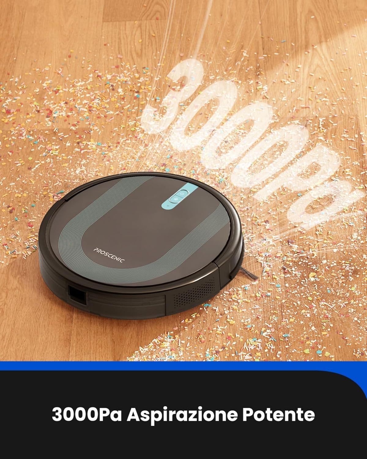 Proscenic 850T Robot Aspirapolvere Lavapavimenti, Aspirazione Potenza 3000Pa Controllo Siri & IFTTT & APP & Alexa, Serbatoio Acqua Elettrico 2-In-1 per Pulizia Domestica/Capelli/Polvere/Lavapavimenti