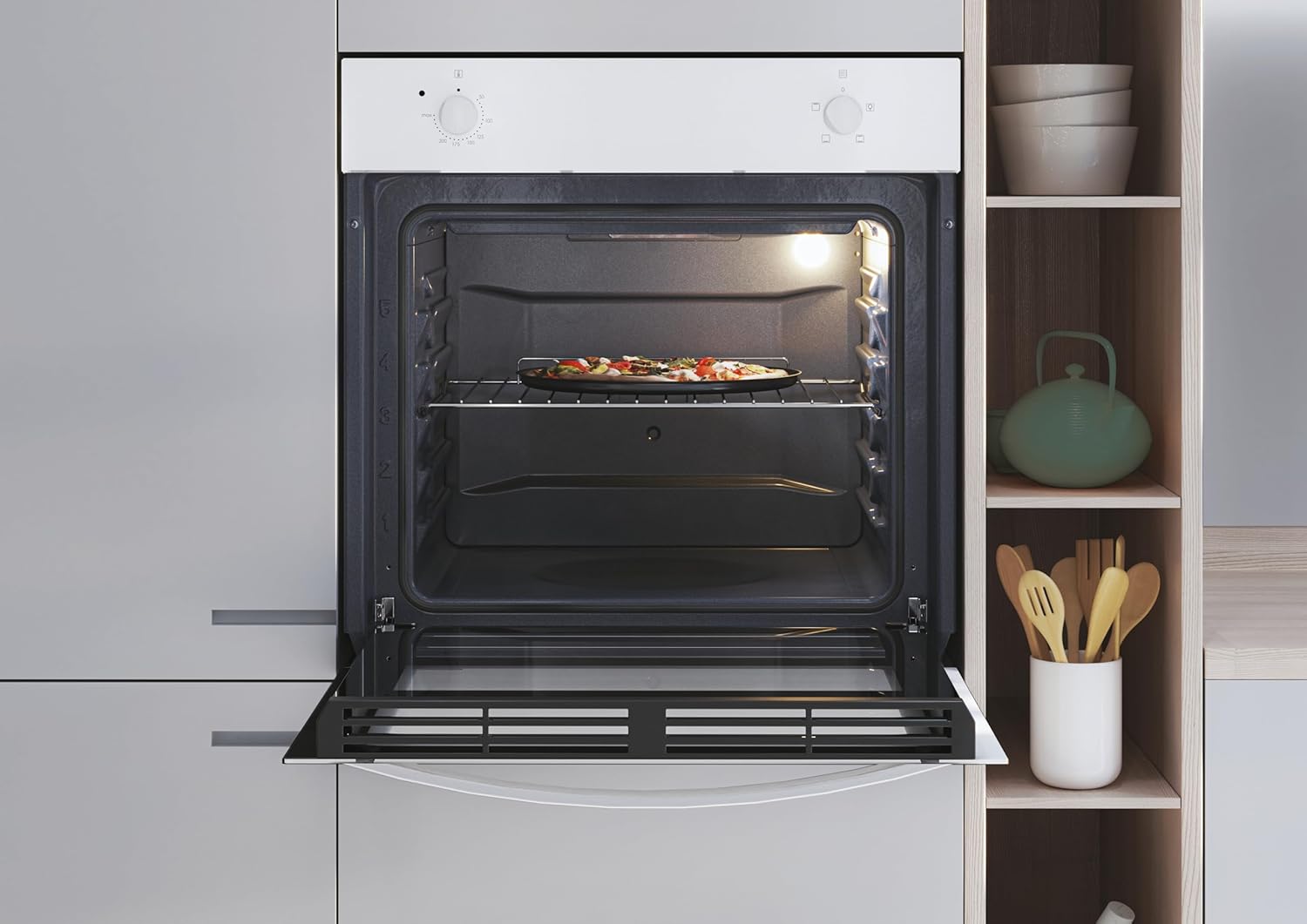 Candy Idea Forno Elettrico da Incasso Ventilato, 70 Litri, Classe A, 4 Modalità di Cottura, Facile da Pulire, Controllo tramite App hOn, 59,5 x 59,5 x 56,8 cm, Bianco - FIDC B100