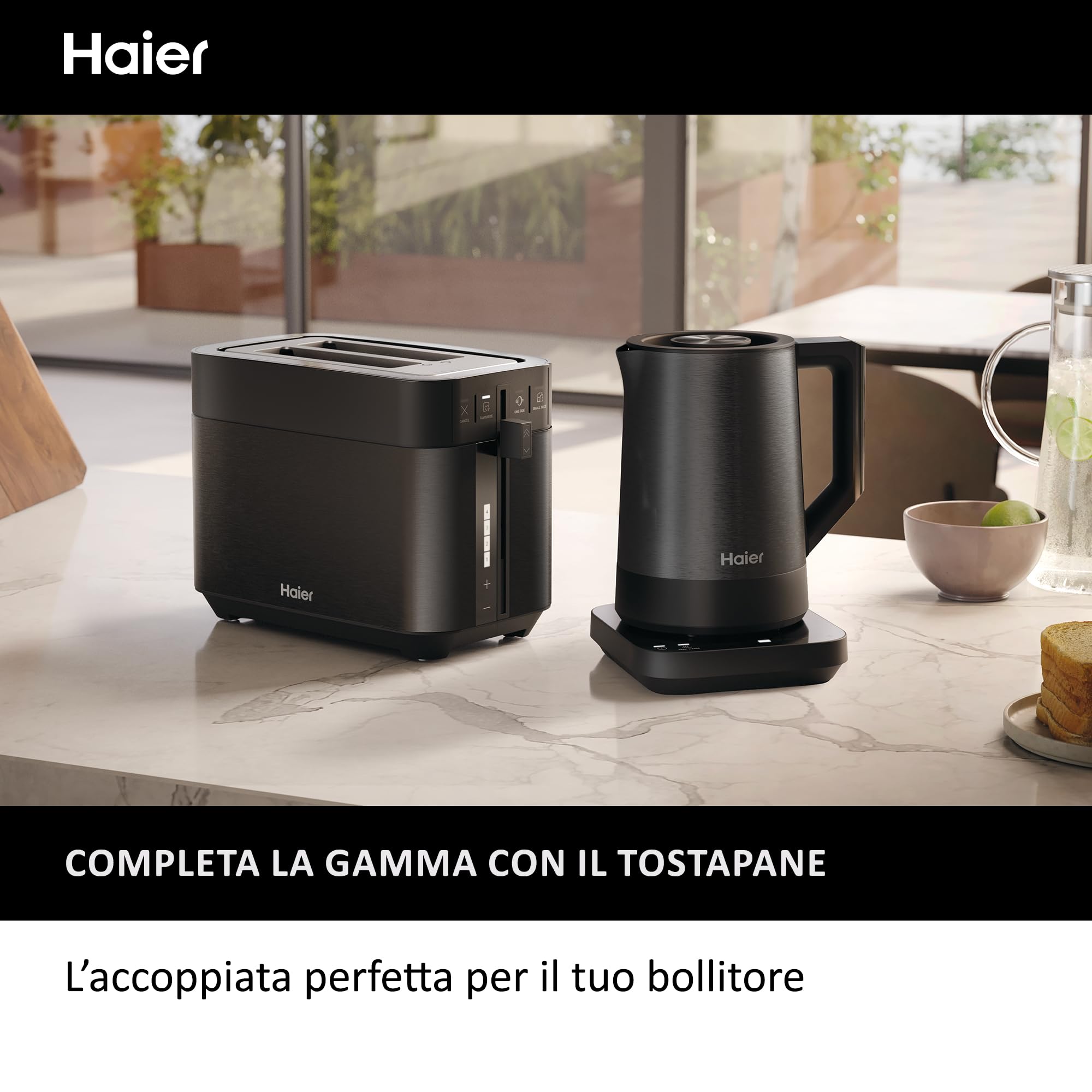 Haier Bollitore I-Master Serie 5, Acciaio inox, Capacità 1,7 L, 7 livelli di temperatura 40-100, Funzione Keep Warm, Bollitura per tazza singola, 2000 W [Nero]