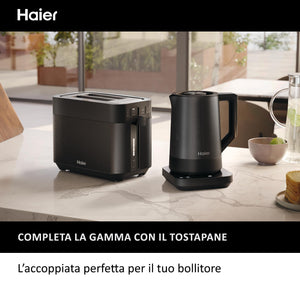 Haier Bollitore I-Master Serie 5, Acciaio inox, Capacità 1,7 L, 7 livelli di temperatura 40-100, Funzione Keep Warm, Bollitura per tazza singola, 2000 W [Nero]