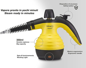 Beper Pulitore a Vapore Igenizzante, Caldaia in Alluminio da 350 Ml, Pulsante Vapore Continuo, Pressione 3.2 Bar, 30 G/Min, Cavo da 3 M Giallo/Nero