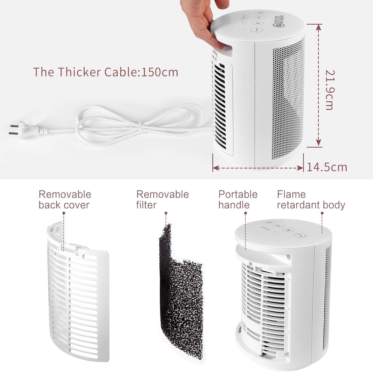 MYCARBON Stufa Elettrica da Bagno Basso Consumo 900W|1500W, Stufetta con Termostato Ambiente di 18℃, 23℃ e 28℃, Oscillante 60°, Motore DC, Termoventilatore Ceramico Silenzioso