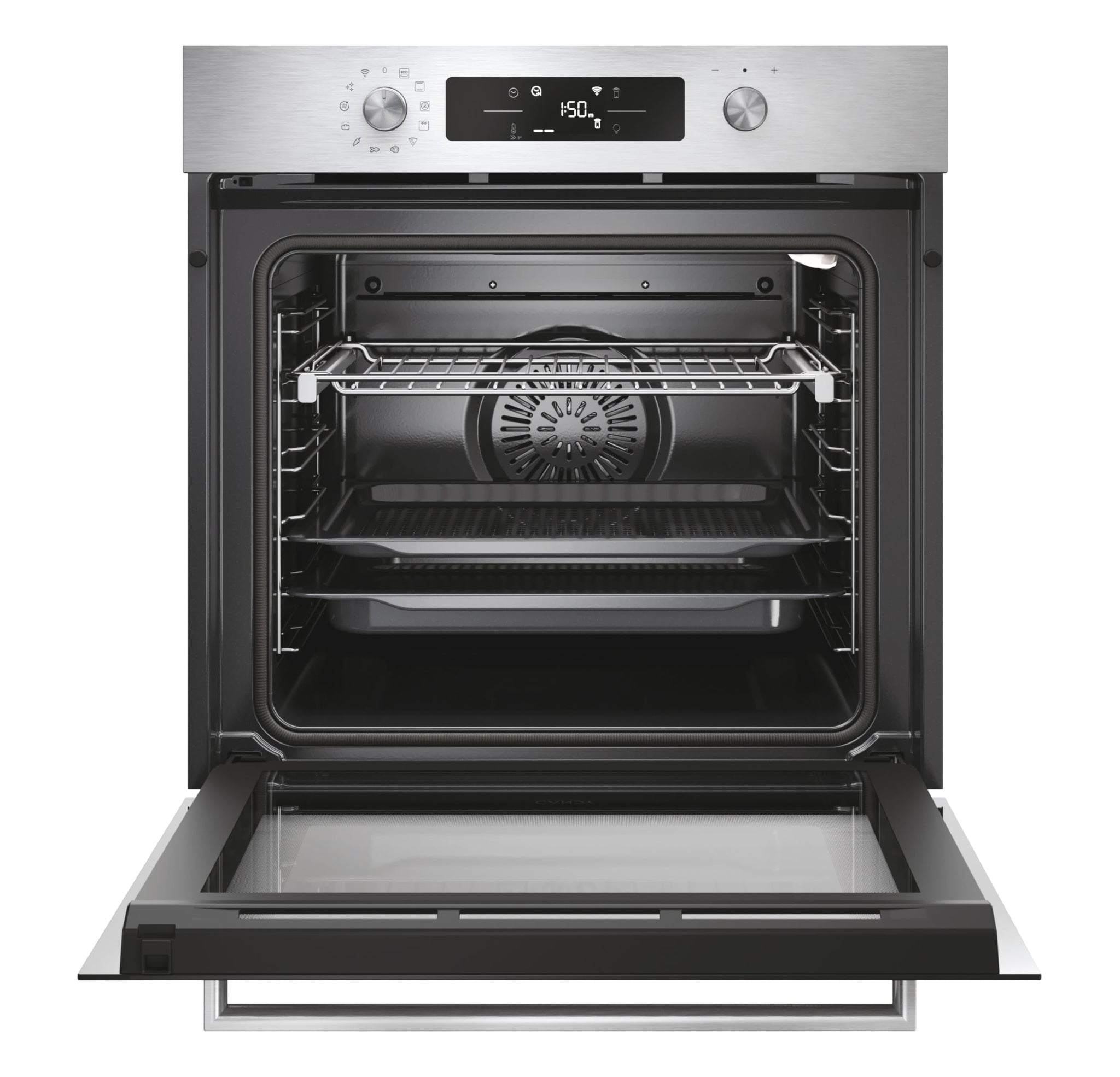 Candy C-Bake 600 CA6 NP5B3YTX, forno multifunzione, pirolitico-idrolitico, 78L, Wi-Fi, 3300 W, 2 vassoi+1 griglia, convezione+ventilatore, 12 funzioni, comandi push&pull, porta 4 vetri, nero-inox
