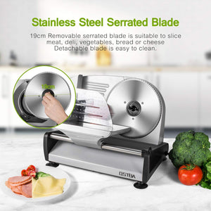 Ostba SL518 Affettatrice Elettrica Professionale da Casa, Diametro 19 cm, 150 W, Acciaio Inossidabile, Spessore Max 15 mm, Blocco di sicurezza, Multifunzione, Universale, Argento