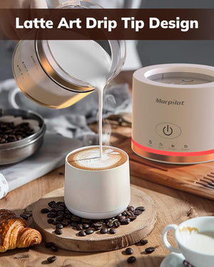 Montalatte Elettrico, Morpilot Milk Frother in Vetro, Spegnimento Automatico, 4 in 1 Funzione, Capacità 250ml Cappuccino o 500 ml Latte Caldo, Design Diviso, Bianco