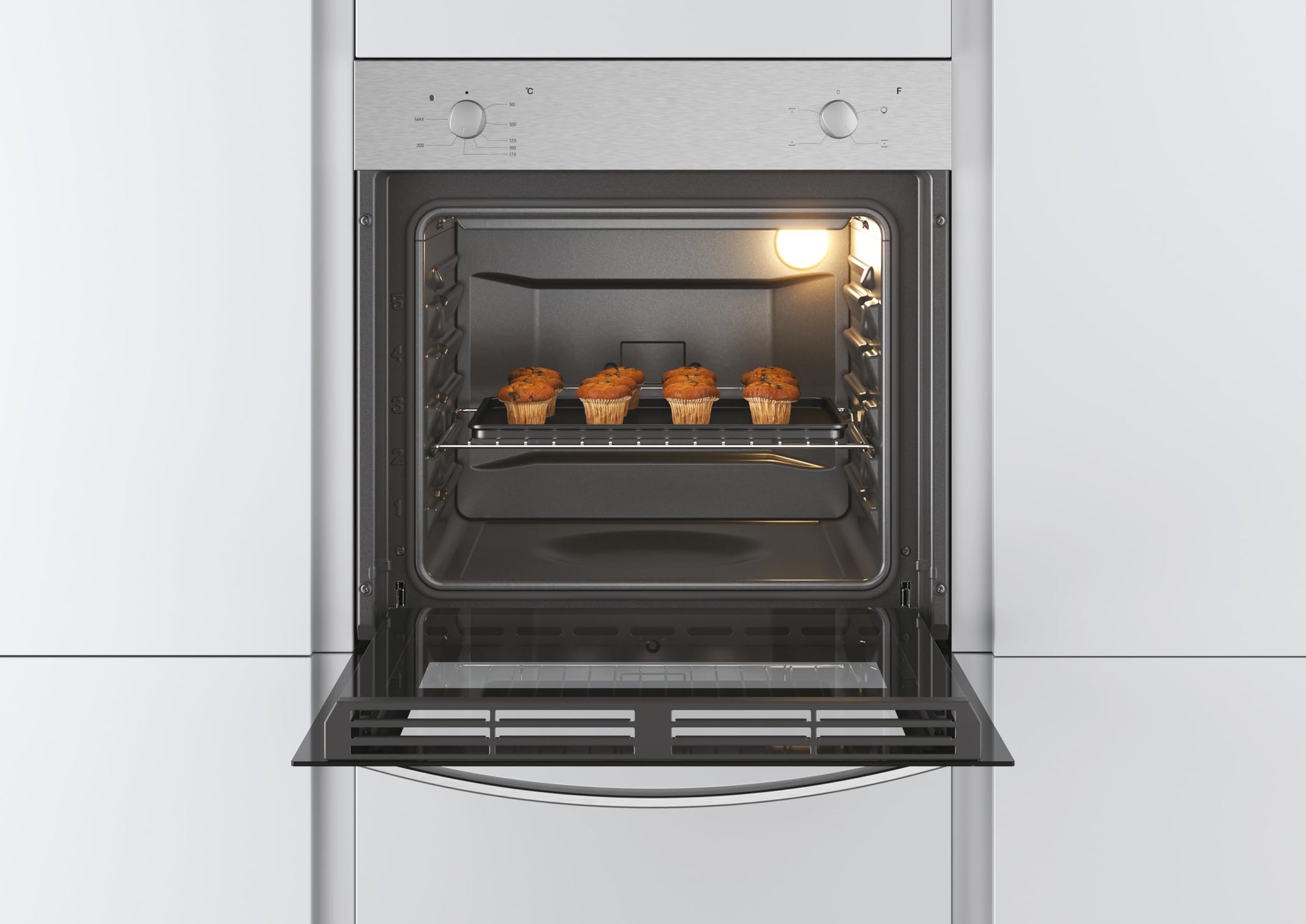 Candy FCS 100 X/E Forno Elettrico da Incasso, Statico, Capacità 70 Litri, Funzione Grill, 4 Programmi, 56.8x59.5x59.5 cm, Inox, Classe A
