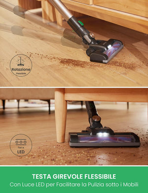 Vactidy Aspirapolvere Senza Fili V8,25KPa Scopa Elettrica Senza Fili Potente 4 in 1, Aspirapolvere Portatile Ultra-leggero, Autonomia 35 Min con Batteria Rimovibile