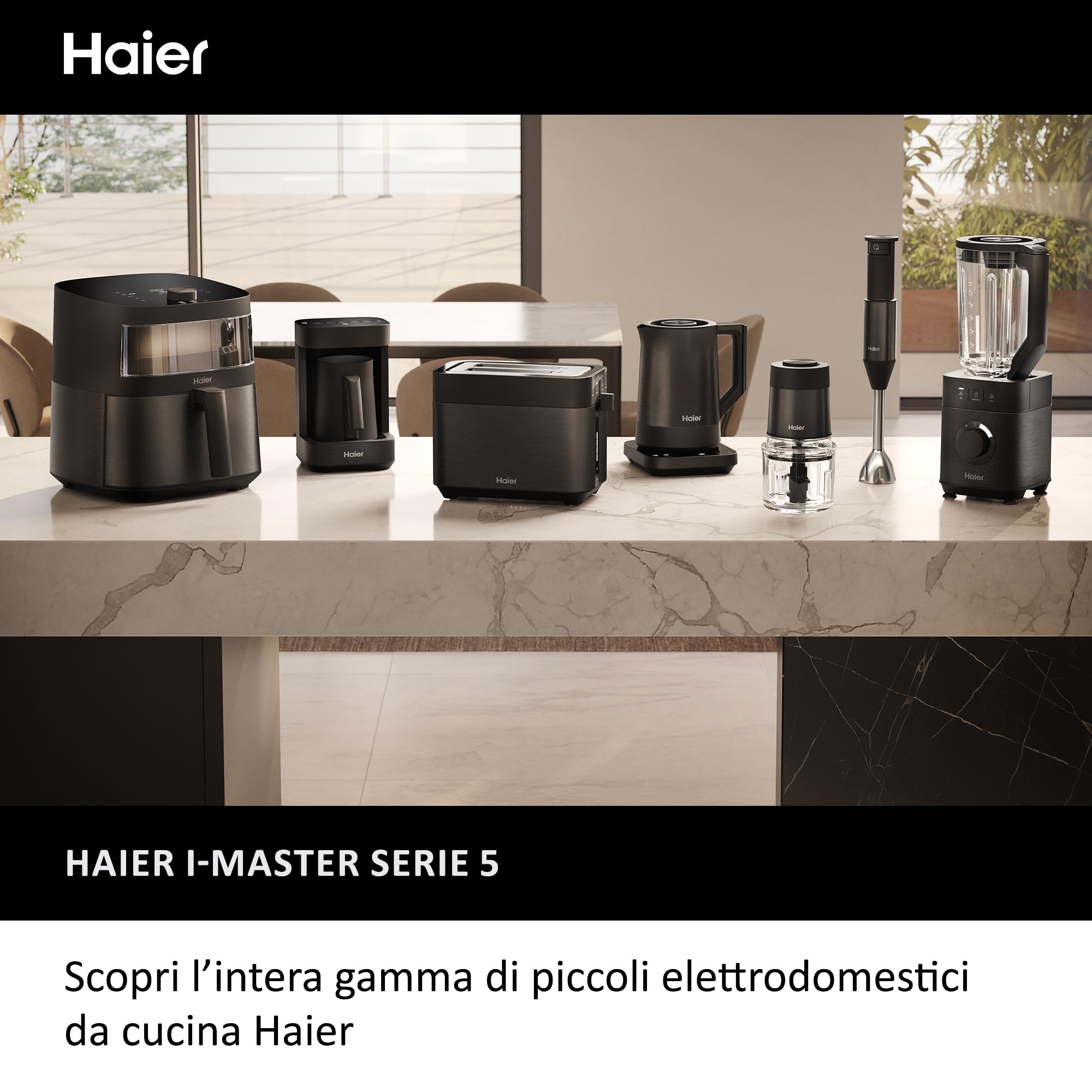 Haier Tritatutto I-Master Series 5, Elettrico 550 W, 2 Velocità, Tritaverdure, Base Antiscivolo, Ciotola in Vetro da 0,5 L, Nero [HCH5B1]