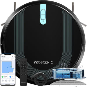 Proscenic 850T Robot Aspirapolvere Lavapavimenti, Aspirazione Potenza 3000Pa Controllo Siri & IFTTT & APP & Alexa, Serbatoio Acqua Elettrico 2-In-1 per Pulizia Domestica/Capelli/Polvere/Lavapavimenti
