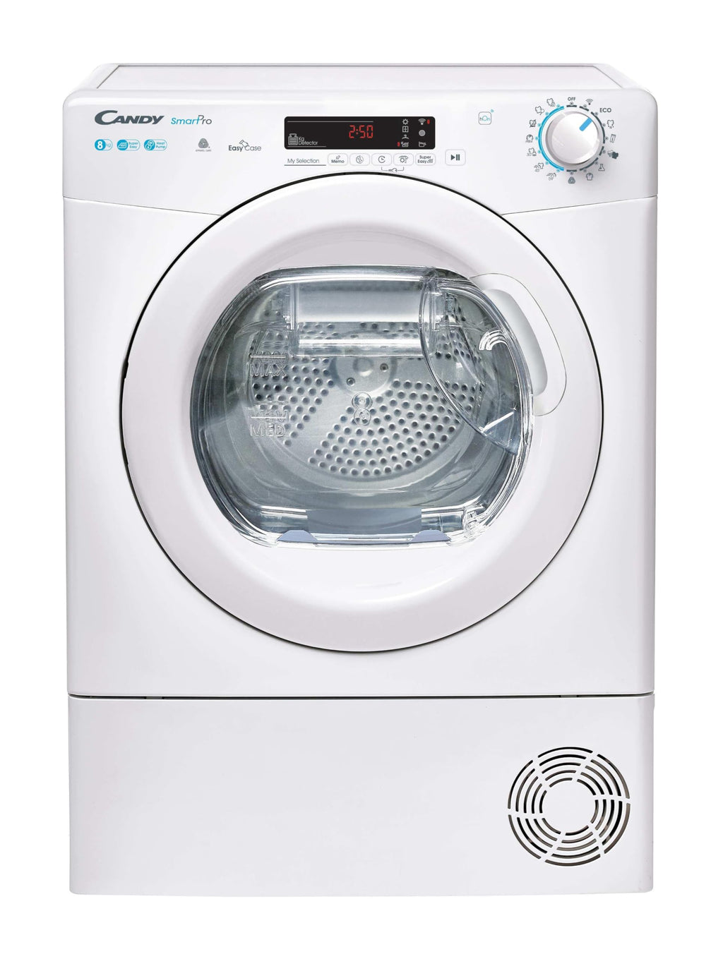 Candy Smart Pro CSOE H8A2DE-S Asciugatrice a Pompa di Calore, 8 kg, Carica Frontale, Programma Stiro Facile, Connettività NFC, Libera Installazione, 59,6x58,5x85 cm, Bianco, Classe A ++