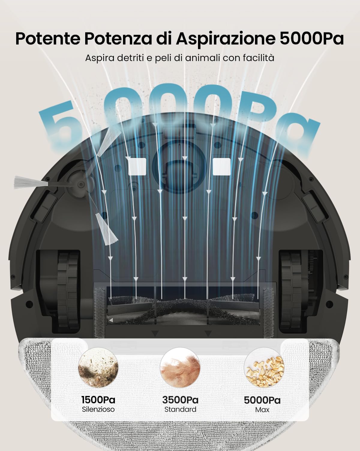 Vexilar W11 Robot Aspirapolvere Lavapavimenti con Mappatura,LiDAR Rilevamento Ostacoli, Aspirapolvere Robot lavapavimenti Potente Navigazione Laser per Pulizia Pavimenti Tappeti Peli Animali