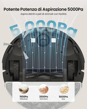 Vexilar W11 Robot Aspirapolvere Lavapavimenti con Mappatura,LiDAR Rilevamento Ostacoli, Aspirapolvere Robot lavapavimenti Potente Navigazione Laser per Pulizia Pavimenti Tappeti Peli Animali