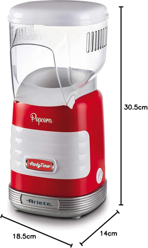 Ariete 2956, Pop Corn Party Time, Macchina per Pop Corn, Scoppia 60gr di Mais per Pop Corn in 2 minuti con Aria Calda, Senza Grassi, 1000 Watt, Rosso