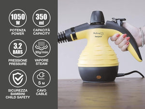 Beper Pulitore a Vapore Igenizzante, Caldaia in Alluminio da 350 Ml, Pulsante Vapore Continuo, Pressione 3.2 Bar, 30 G/Min, Cavo da 3 M Giallo/Nero