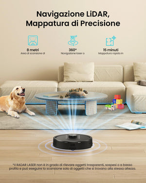 Vexilar W11 Robot Aspirapolvere Lavapavimenti con Mappatura,LiDAR Rilevamento Ostacoli, Aspirapolvere Robot lavapavimenti Potente Navigazione Laser per Pulizia Pavimenti Tappeti Peli Animali