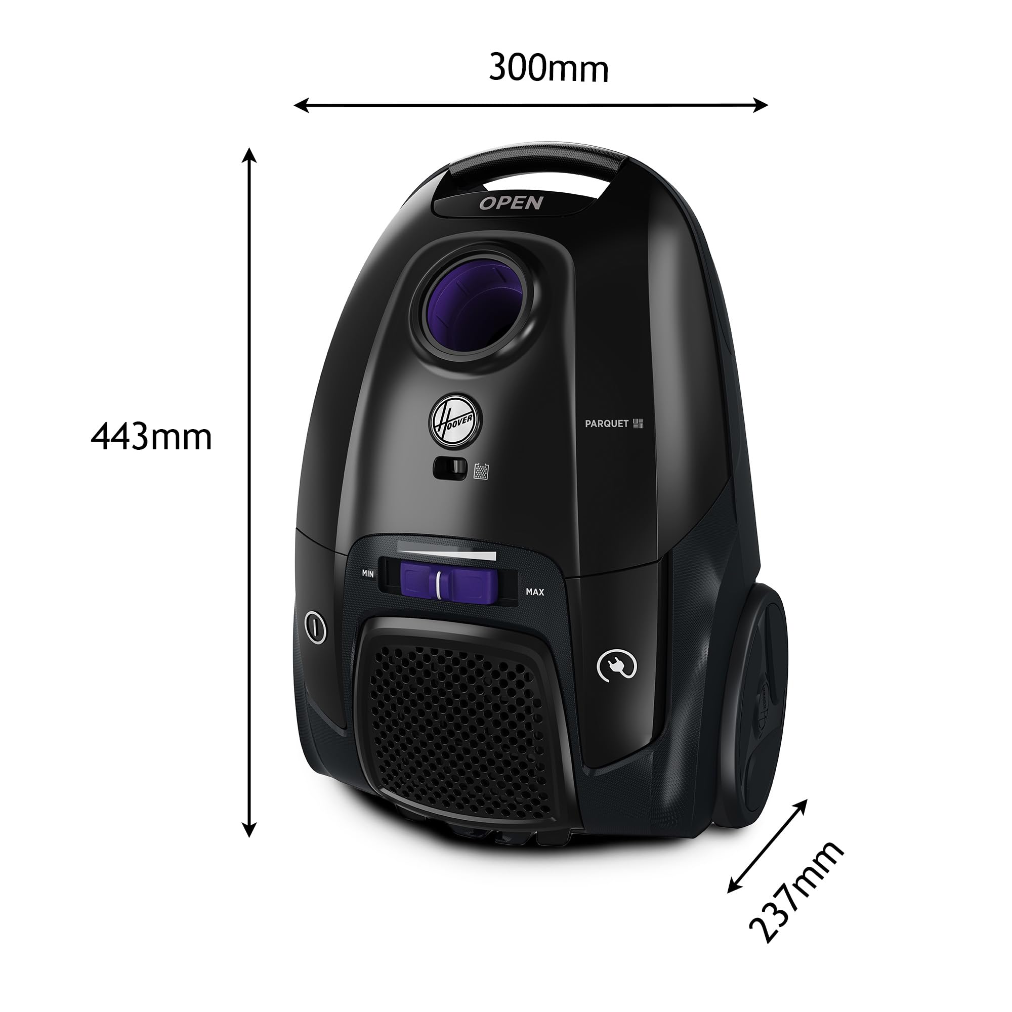 Hoover HP1 potente aspirapolvere senza sacchetto per pavimenti duri e tappeti, filtro antipolvere EPA, grande contenitore 2L, accessori integrati, raggio di lavoro 7,5 m