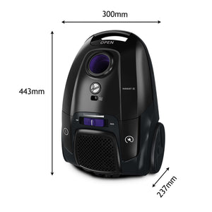 Hoover HP1 potente aspirapolvere senza sacchetto per pavimenti duri e tappeti, filtro antipolvere EPA, grande contenitore 2L, accessori integrati, raggio di lavoro 7,5 m