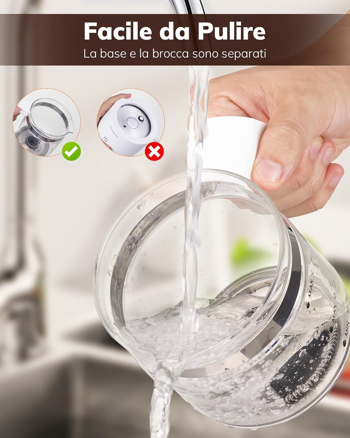 Montalatte Elettrico, Morpilot Milk Frother in Vetro, Spegnimento Automatico, 4 in 1 Funzione, Capacità 250ml Cappuccino o 500 ml Latte Caldo, Design Diviso, Bianco