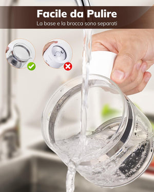 Montalatte Elettrico, Morpilot Milk Frother in Vetro, Spegnimento Automatico, 4 in 1 Funzione, Capacità 250ml Cappuccino o 500 ml Latte Caldo, Design Diviso, Bianco