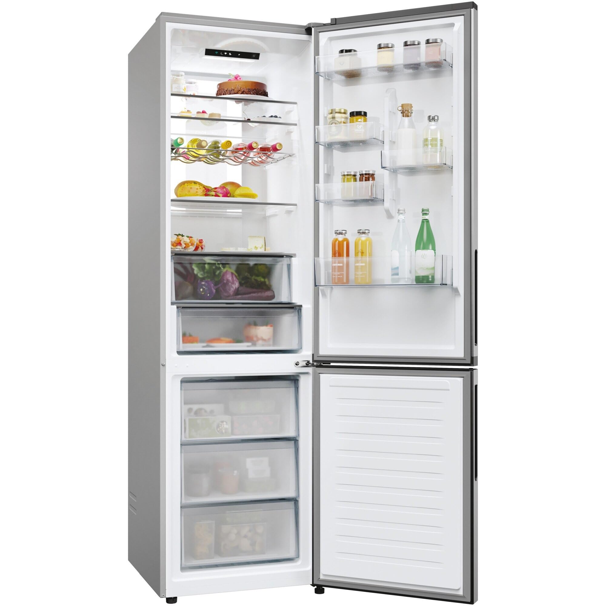 Candy Frigorifero Combinato, 409L, 66.7P x 59.5L x 205A cm, No Frost, Classe E, Inox, Wi-Fi, Display LCD, Installazione Standard