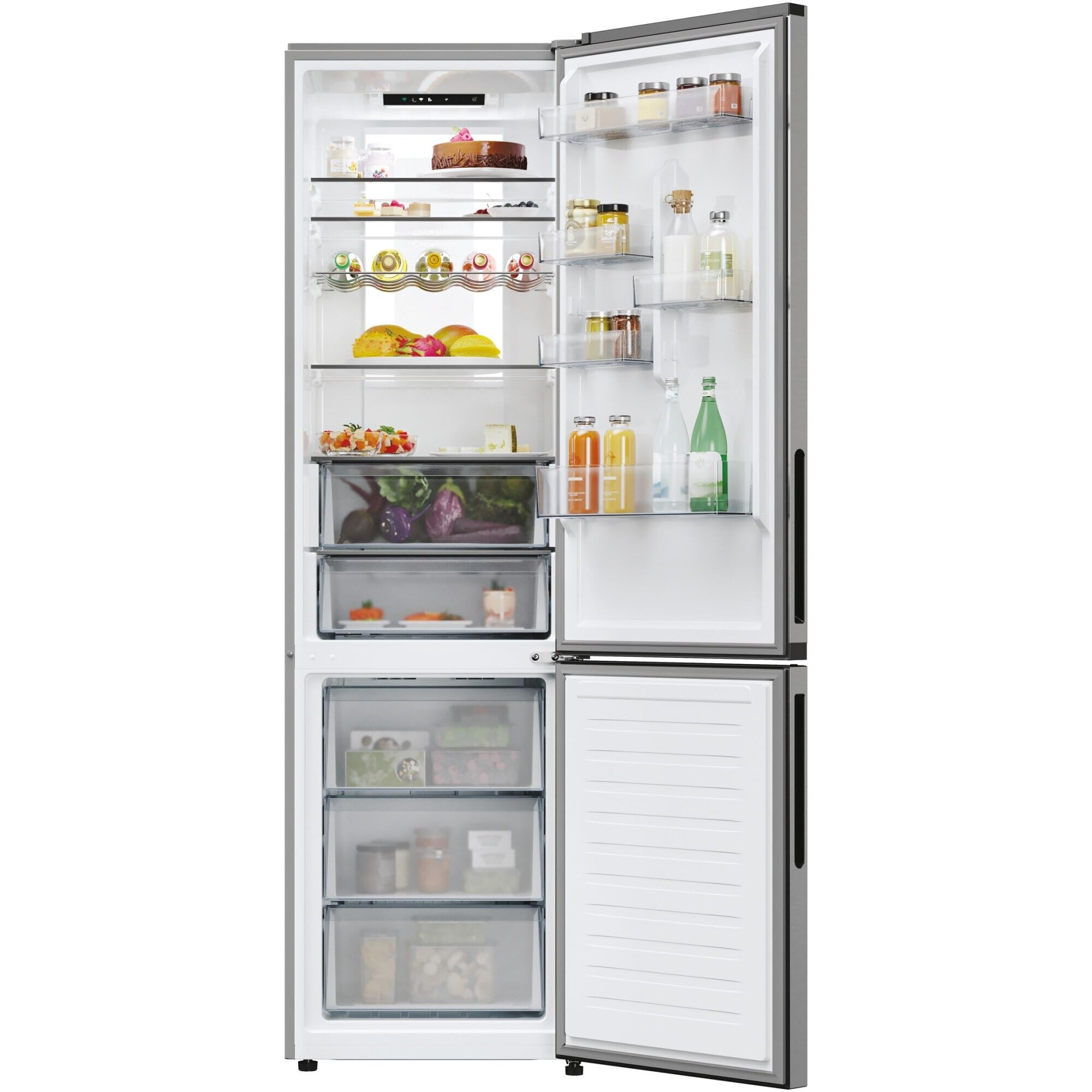 Candy Frigorifero Combinato, 409L, 66.7P x 59.5L x 205A cm, No Frost, Classe E, Inox, Wi-Fi, Display LCD, Installazione Standard