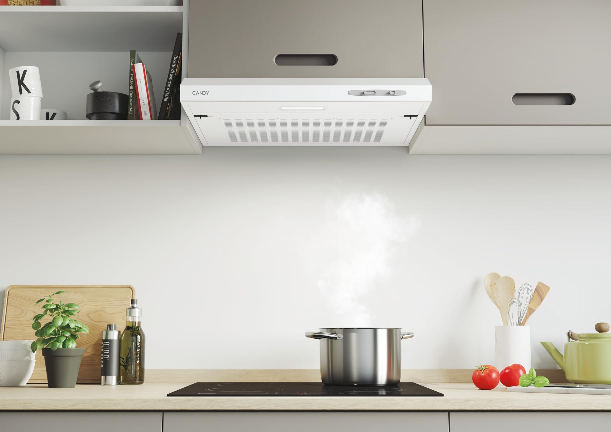Candy CFT610/4W, Cappa aspirante 60 CM, 3 Livelli di Potenza, 87,5 W, 208 M3/H, Filtri al Carbonio, Pannello Alluminio Antigasso, Illuminazione a LED, 55/71 Db, Classe C, Bianco
