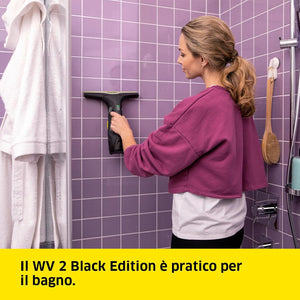 Lavavetri Aspiragocce Kärcher WV 2 Black Edition per la Pulizia di Vetri, Piastrelle, Cabine Doccia, Piani a Induzione, Serbatoio 100ml, Resa con una carica 75mq, Ampiezza Bocchetta 28cm