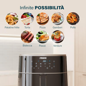 Princess Aerofryer digitale 6 L – Touchscreen digitale LED – 1500 W – 8 programmi – Una cottura più salutare – senza Oli – Nero – 182244