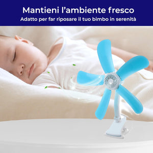 AntDau71® - Piccolo Ventilatore elettrico con Pinza e Doppio Snodo dotato di 5 Pale per Tavolo Scrivania Casa Letto Ufficio