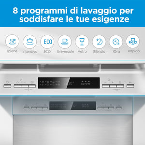 Midea MFD45S200X.1-IT Lavastoviglie Libera Installazione con 10 coperti, 8 Programmi, Display a LED, Partenza Ritardata, Funzione di Mezzo Carico, Asciugatura Extra - Inox