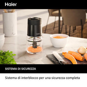 Haier Tritatutto I-Master Series 5, Elettrico 550 W, 2 Velocità, Tritaverdure, Base Antiscivolo, Ciotola in Vetro da 0,5 L, Nero [HCH5B1]