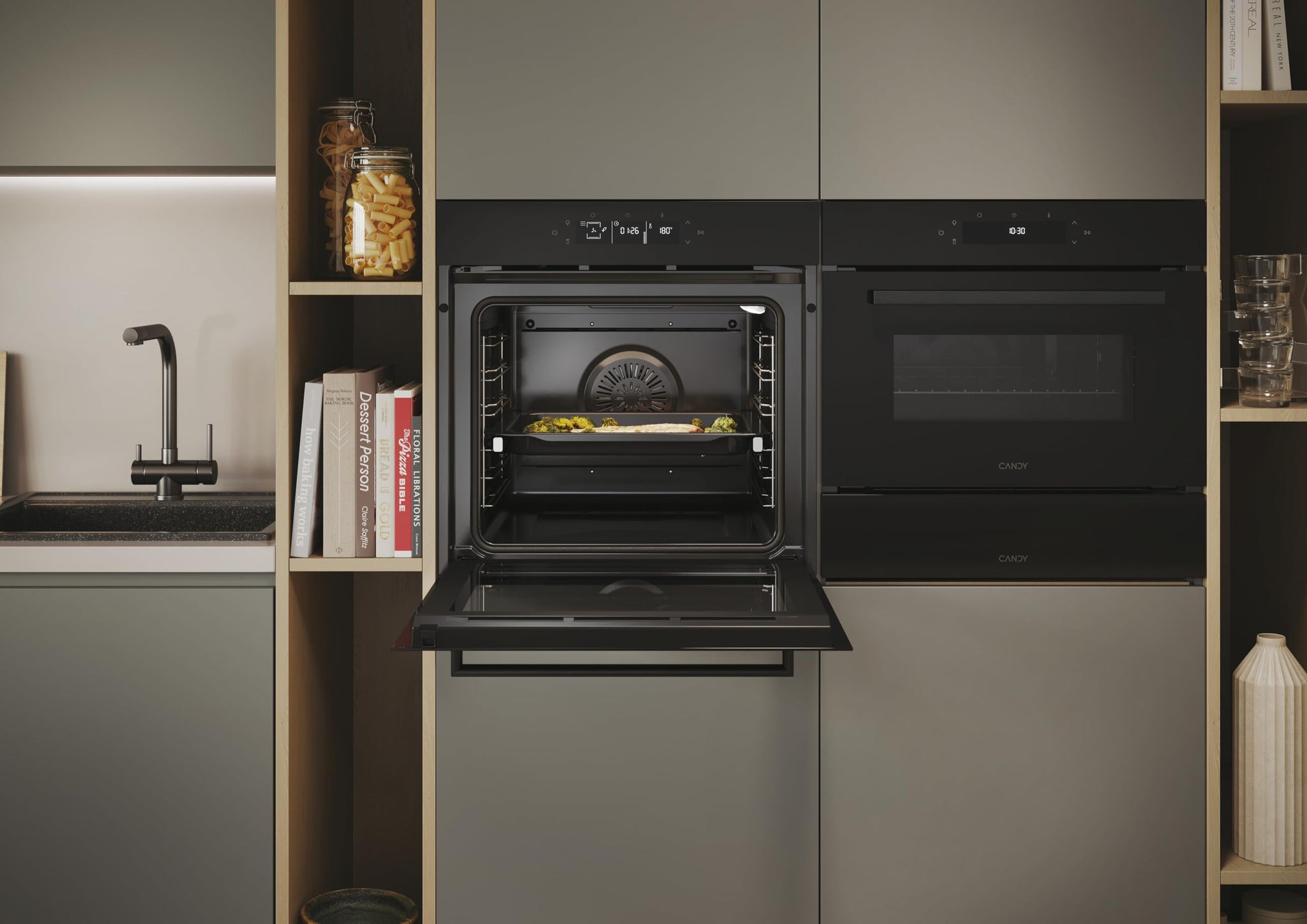 CANDY CA6 N5G3YTB Forno multifunzione da incasso, pirolisi, calore pulsato, classe A++, 78 litri, connettività Wi-Fi, 2 lecchefritte + 2 griglie + 1 coppia di guide telescopiche, chiusura morbida