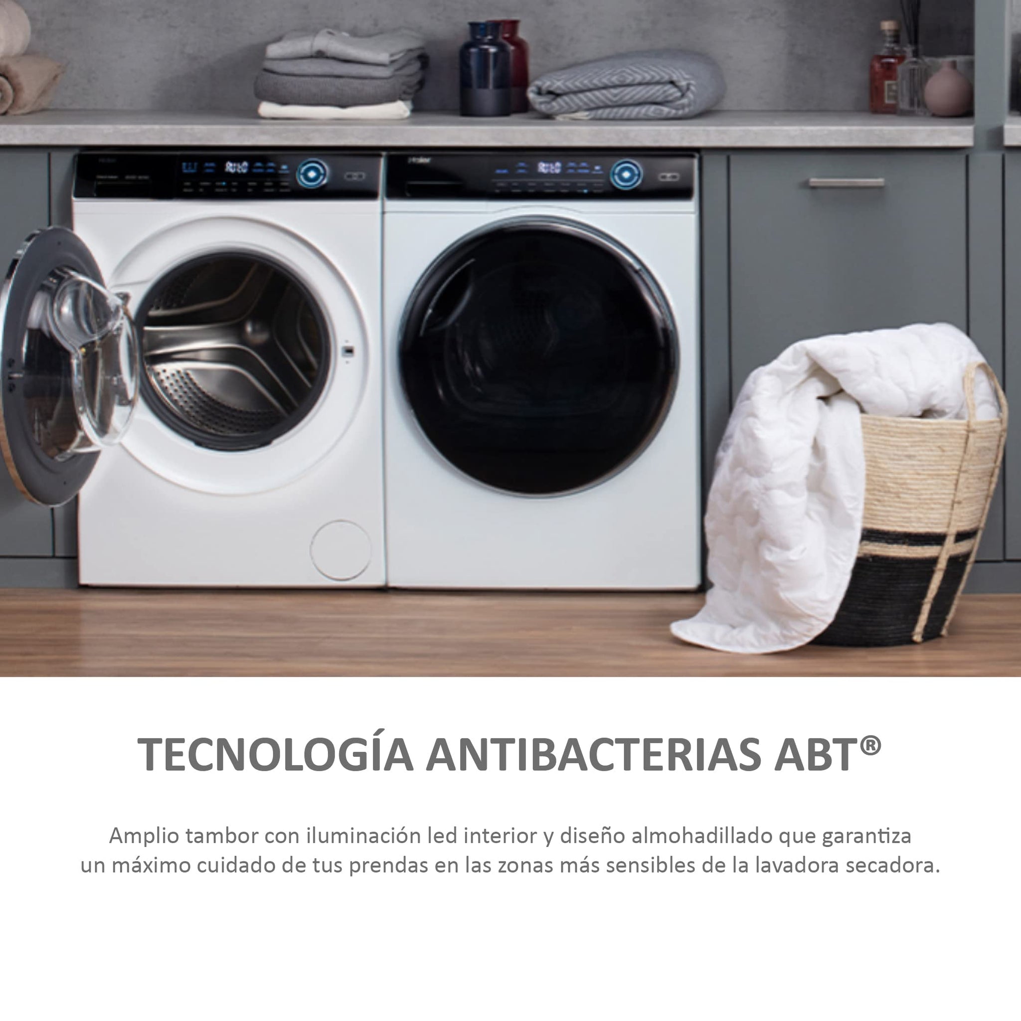 Haier I-PRO SERIES 7 - HWD100-B14979 - Lavatrice asciugatrice 10 kg + 6 kg di asciugatura, 1400 giri/min, motore Direct Motion, tamburo XXL con LED, antibatterici, i-Refresh, Antimacchia, 55 dba,