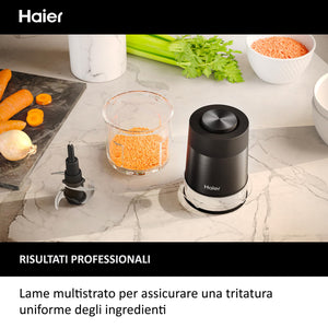 Haier Tritatutto I-Master Series 5, Elettrico 550 W, 2 Velocità, Tritaverdure, Base Antiscivolo, Ciotola in Vetro da 0,5 L, Nero [HCH5B1]