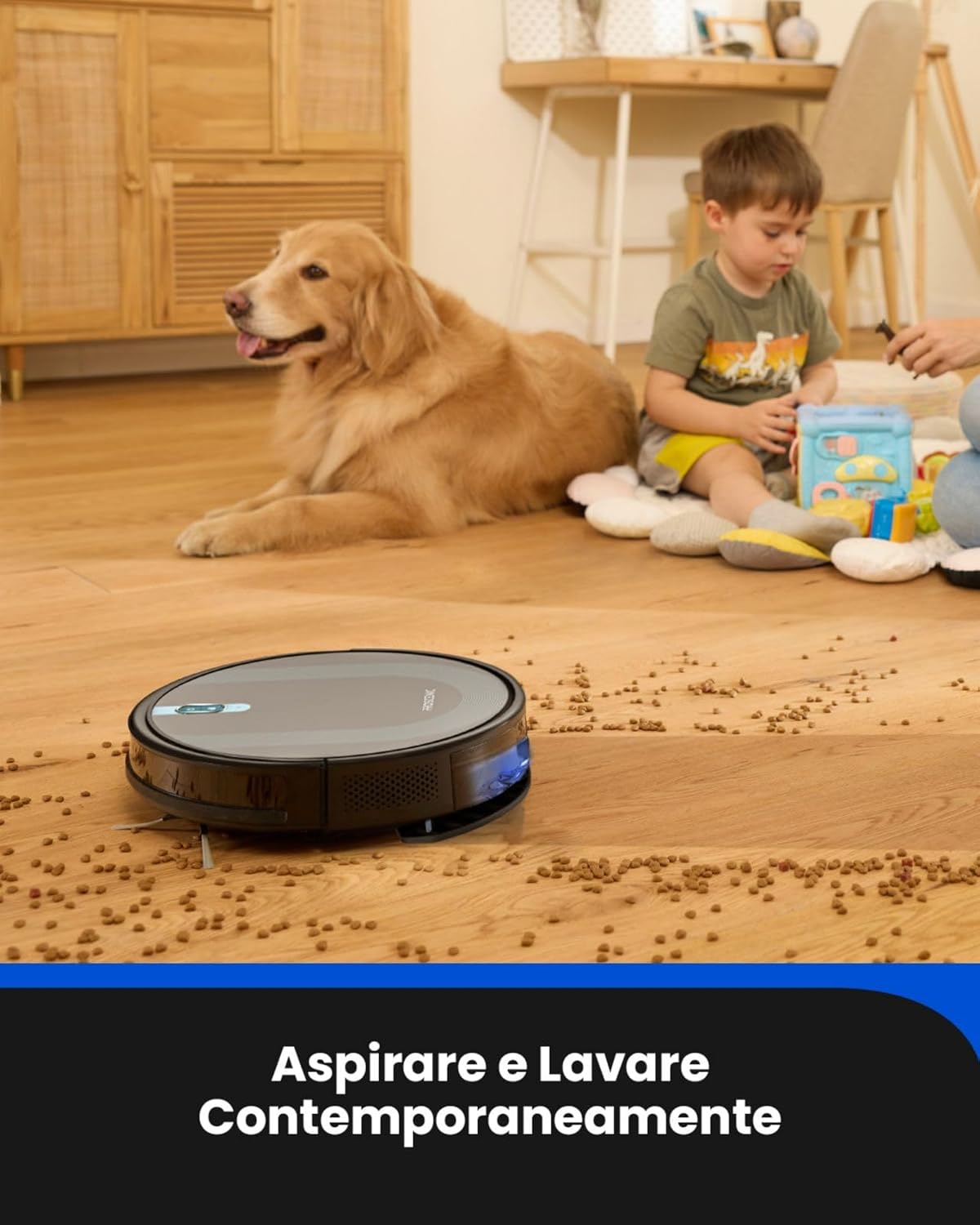 Proscenic 850T Robot Aspirapolvere Lavapavimenti, Aspirazione Potenza 3000Pa Controllo Siri & IFTTT & APP & Alexa, Serbatoio Acqua Elettrico 2-In-1 per Pulizia Domestica/Capelli/Polvere/Lavapavimenti