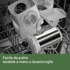 Imetec Grattugissima, Grattugia Elettrica per Formaggio, Pane e Frutta Secca, Contenitore Estraibile, Coperchio Salvafreschezza, 150 W, Rullo in Acciaio, Accessori Lavabili in Lavastoviglie