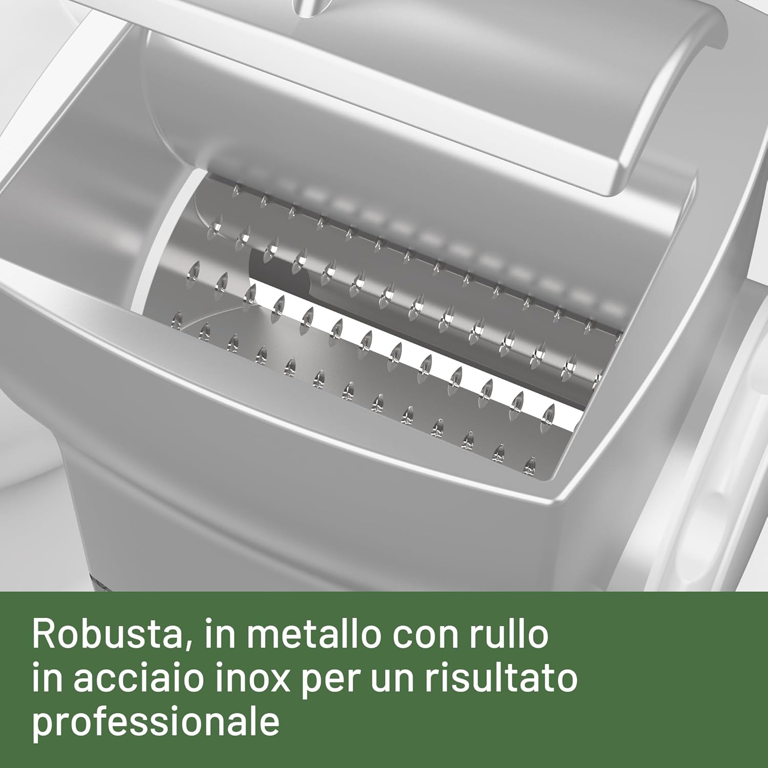 Imetec Grattugissima, Grattugia Elettrica per Formaggio, Pane e Frutta Secca, Contenitore Estraibile, Coperchio Salvafreschezza, 150 W, Rullo in Acciaio, Accessori Lavabili in Lavastoviglie