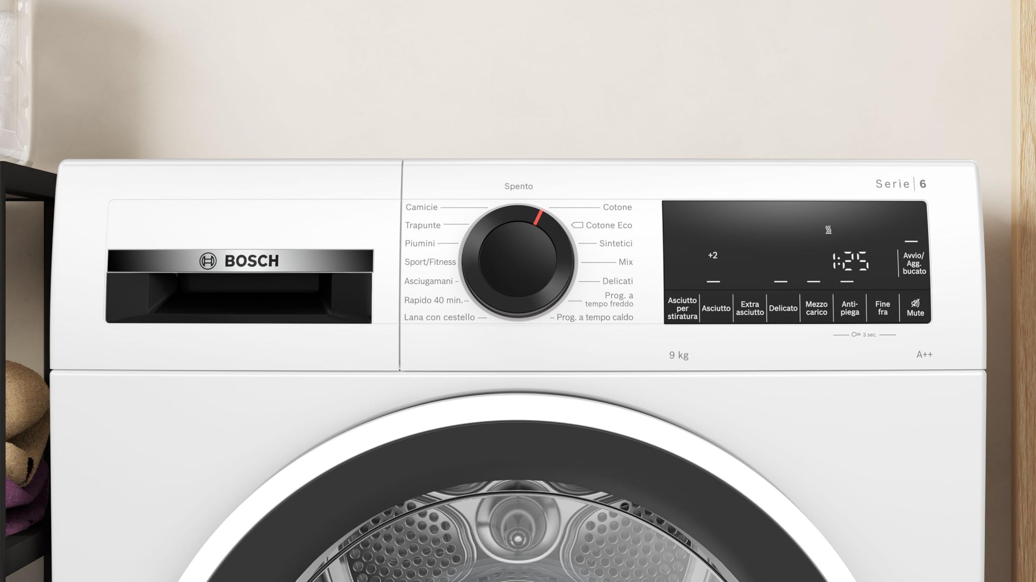 Bosch WQG24108IT Serie 6, Asciugatrice a pompa di calore, capacità 9 kg, EasyClean: i filtri per la lanugine, Cestello Lana, Mezzo carico, Programma Rapido