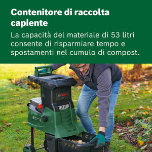 Bosch Home and Garden Biotrituratore a turbina AXT 25 TC (2500 W; idoneo per legno e residui resistenti; cesto di raccolta integrato da 53 l; in confezione cartone)