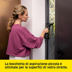 Lavavetri Aspiragocce Kärcher WV 2 Black Edition per la Pulizia di Vetri, Piastrelle, Cabine Doccia, Piani a Induzione, Serbatoio 100ml, Resa con una carica 75mq, Ampiezza Bocchetta 28cm