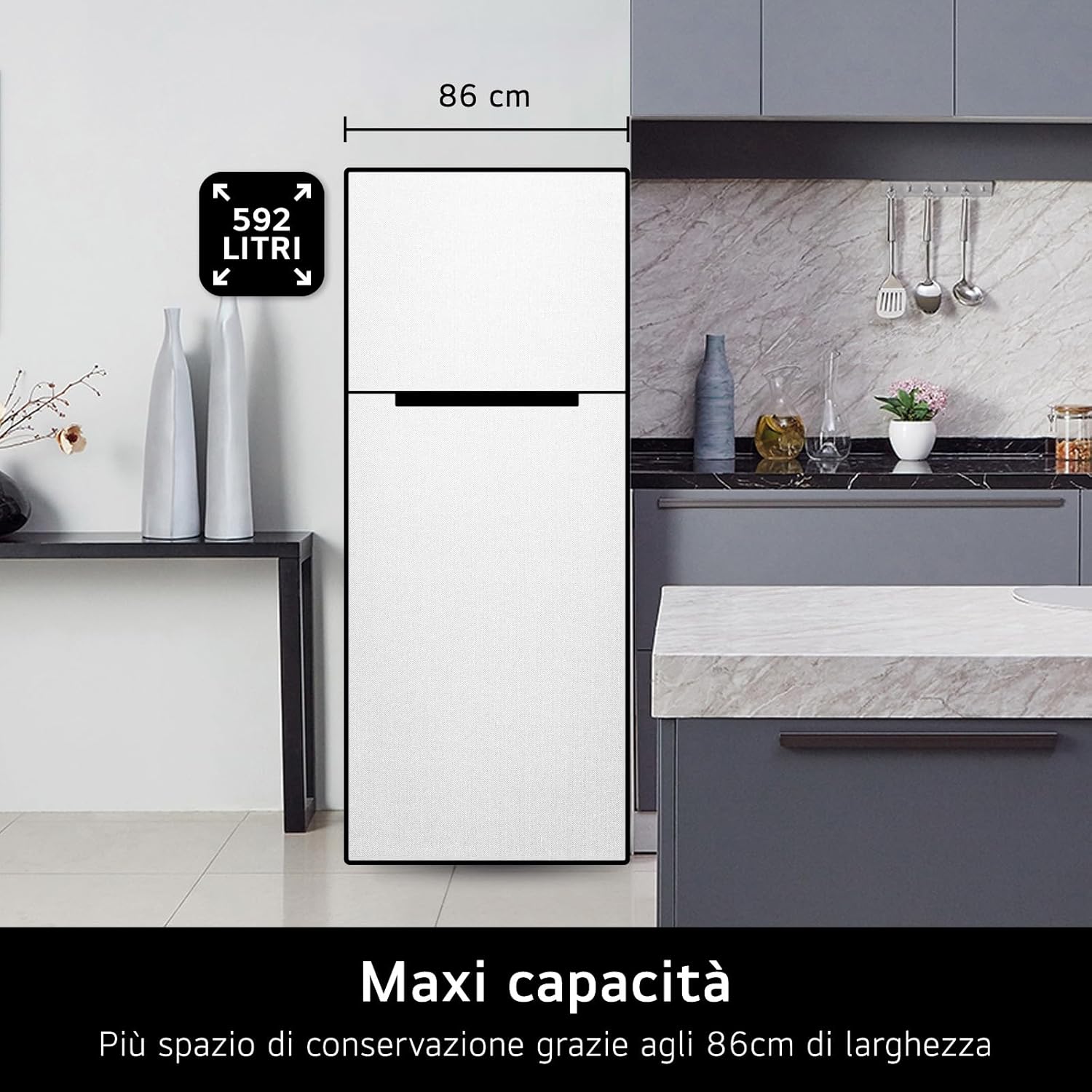 LG GTF916PZPED Frigorifero Doppia Porta, Classe E, 592l, Connettività Wi-fi Con App Thinq, Door Cooling, Gestione Umidità, Frigorifero Con Dispenser Acqua, Inox
