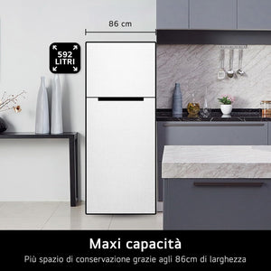 LG GTF916PZPED Frigorifero Doppia Porta, Classe E, 592l, Connettività Wi-fi Con App Thinq, Door Cooling, Gestione Umidità, Frigorifero Con Dispenser Acqua, Inox