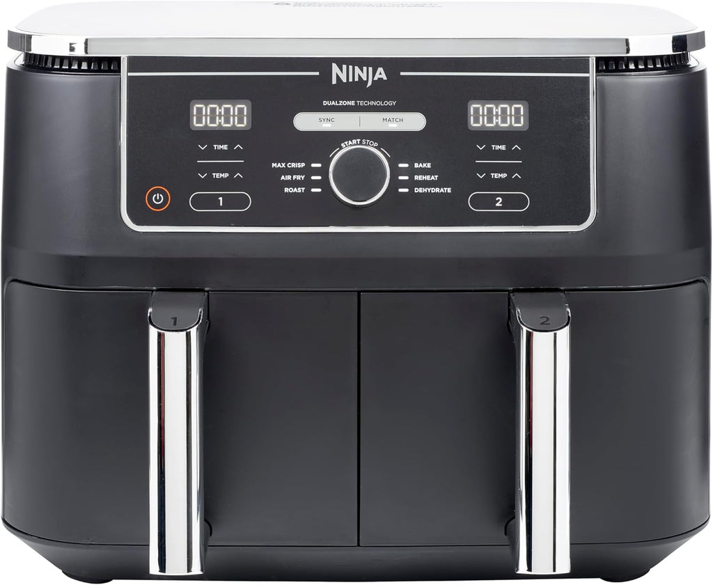 Ninja Foodi Max Dual Zone Friggitrice ad Aria digitale, 2 Cestelli Antiaderenti, 9.5L, 6 in 1, Massima Croccantezza, Frigge Senza Olio, Arrostisce, Cottura Forno, Disidrata, 8 Porzioni, Nero, AF400EU