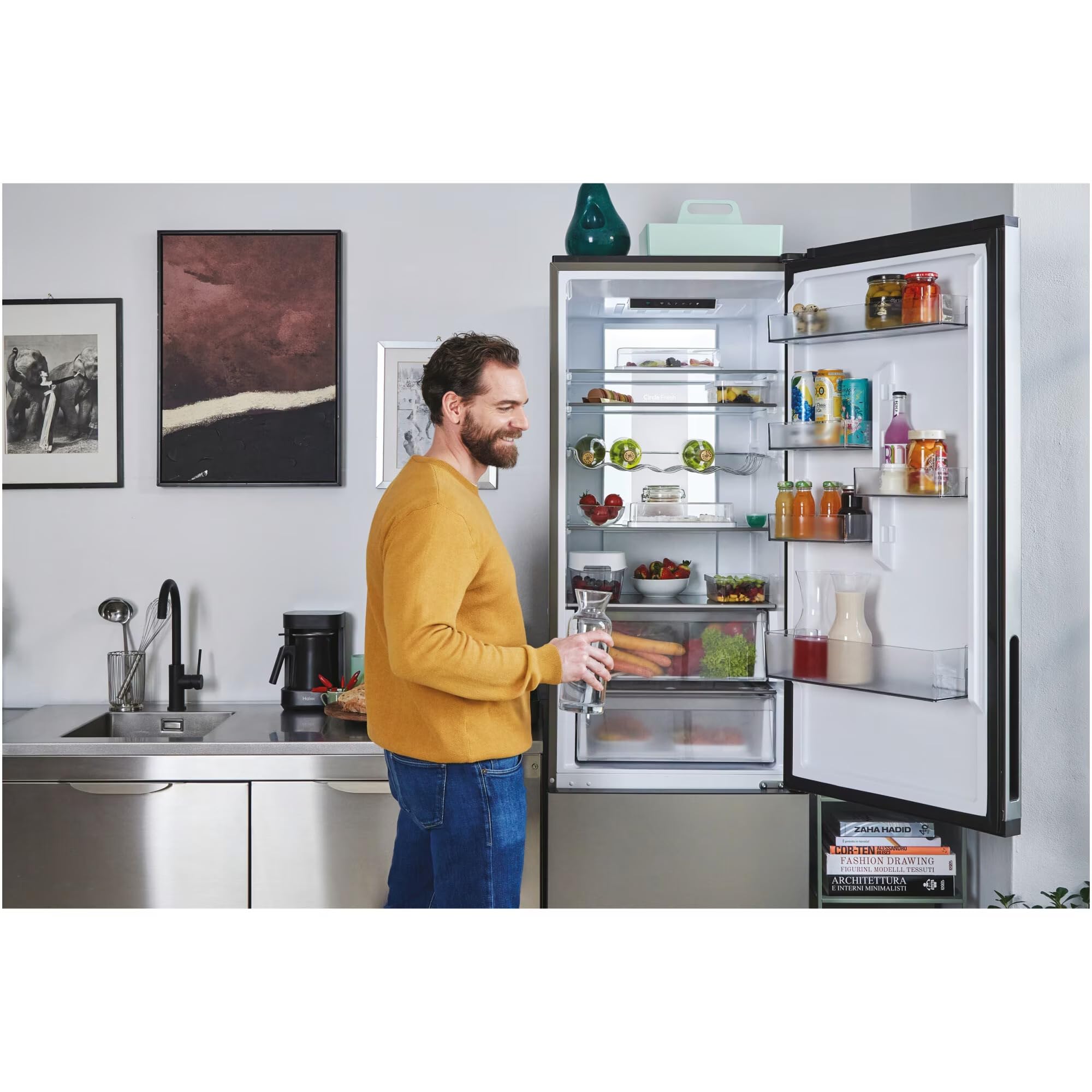 Candy Frigorifero Combinato, 409L, 66.7P x 59.5L x 205A cm, No Frost, Classe E, Inox, Wi-Fi, Display LCD, Installazione Standard
