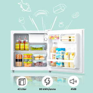COMFEE' RCD50WH2(E) - Mini frigo bar, Frigorifero piccolo, Silenzioso, Mono porta, Per applicazioni in Hotel, Casa, Ufficio, 43L, Bianco, ‎47.2 x 45 x 49.2 cm
