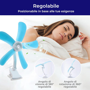 AntDau71® - Piccolo Ventilatore elettrico con Pinza e Doppio Snodo dotato di 5 Pale per Tavolo Scrivania Casa Letto Ufficio